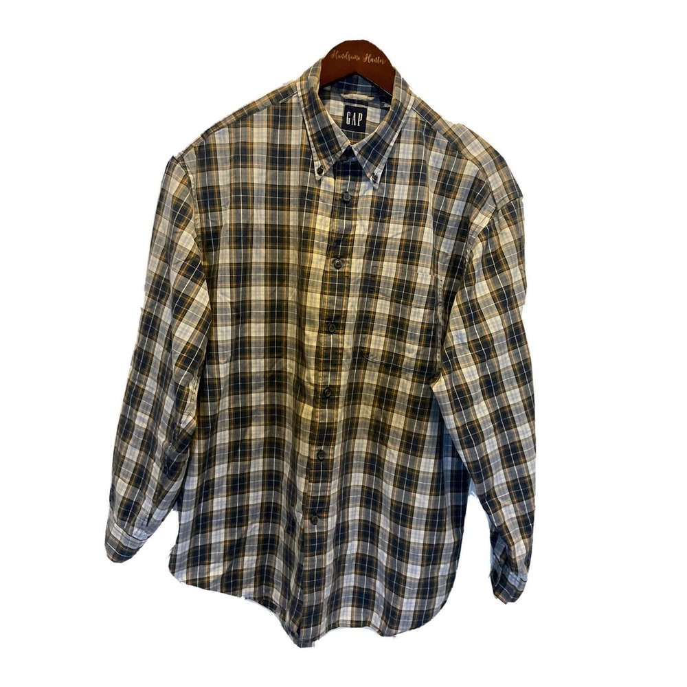 Gap Mens Blue Green Plaid Long Sleeve Button Up Shirt Pocket Size L
